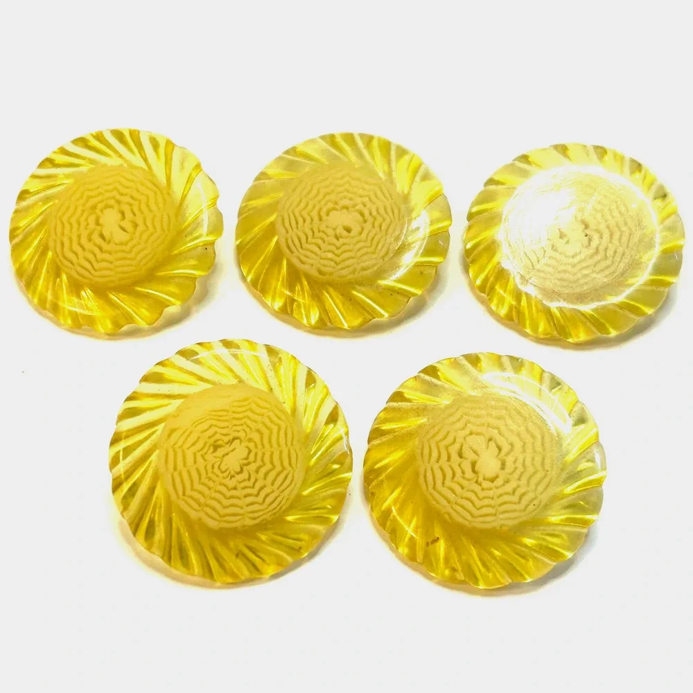 Vintage Lucite Yellow Swirl Design‎ Shank Buttons Set of 5 HTF RARE